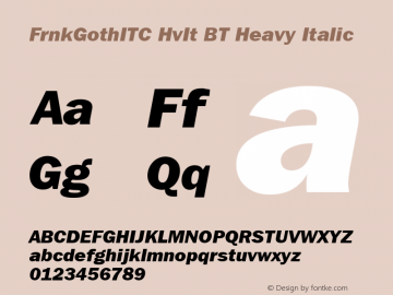 FrnkGothITC HvIt BT Heavy Italic mfgpctt-v1.52 Tuesday, January 26, 1993 5:05:11 pm (EST) Font Sample