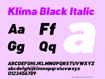 Klima Black Italic Version 1.000 Font Sample