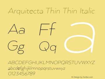 Arquitecta Thin Thin Italic 1.000 Font Sample