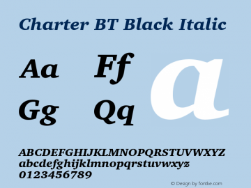 Charter BT Black Italic mfgpctt-v1.28 Friday, April 3, 1992 10:05:24 am (EST)图片样张