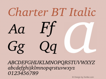 Charter BT Italic Version 1.01 emb4-OT Font Sample