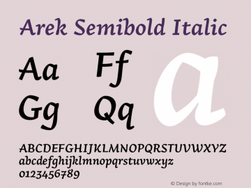 Arek Semibold Italic Version 1.200;PS 001.200;hotconv 1.0.70;makeotf.lib2.5.58329 Font Sample