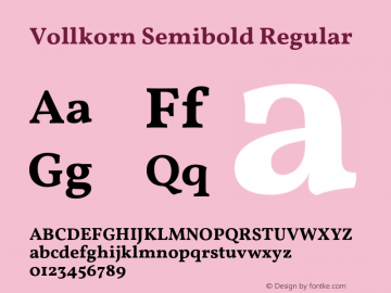 Vollkorn Semibold Regular Version 3.005;PS 003.005;hotconv 1.0.70;makeotf.lib2.5.58329 Font Sample