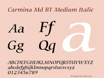 Carmina Md BT Medium Italic mfgpctt-v4.4 Jan 4 1999图片样张