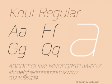 Knul Regular Version 1.001;PS 001.001;hotconv 1.0.56;makeotf.lib2.0.21325;com.myfonts.easy.northernblock.knul.ultra-light-italic.wfkit2.version.3FPw图片样张