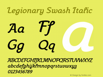 Legionary Swash Italic Version 3.000 2010 initial release; Fonts for Free; vk.com/fontsforfree Font Sample