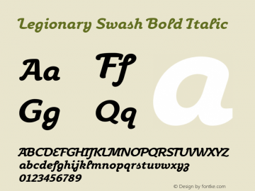 Legionary Swash Bold Italic Version 3.000 2010 initial release; Fonts for Free; vk.com/fontsforfree图片样张