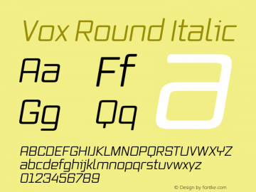 Vox Round Italic Version 2.003; Fonts for Free; vk.com/fontsforfree Font Sample