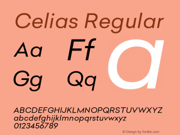 Celias Regular Version 1.000;PS 001.000;hotconv 1.0.70;makeotf.lib2.5.58329;com.myfonts.typedynamic.celias.italic.wfkit2.4dC4图片样张