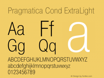 Pragmatica Cond ExtraLight Version 2.000 Font Sample