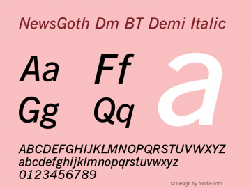 NewsGoth Dm BT Demi Italic Version 2.001 mfgpctt 4.4图片样张