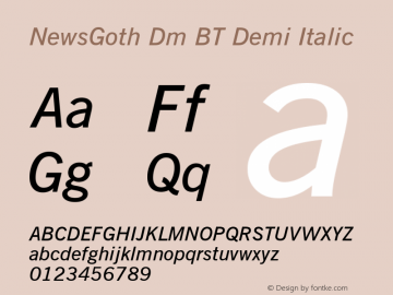 NewsGoth Dm BT Demi Italic Version 1.01 emb4-OT图片样张