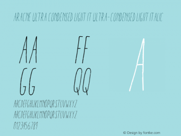 Aracne Ultra Condensed Light It Ultra-condensed Light Italic Version 1.001 Font Sample