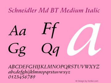 Schneidler Md BT Medium Italic mfgpctt-v4.4 Jan 1 1999 Font Sample
