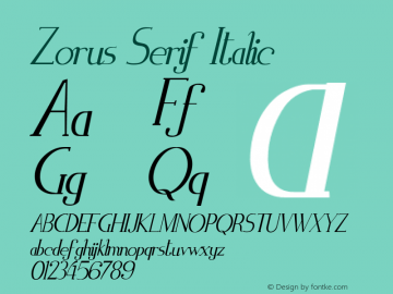 Zorus Serif Italic Version 1.0 Font Sample