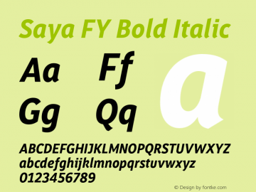 Saya FY Bold Italic Version 1.001 Font Sample