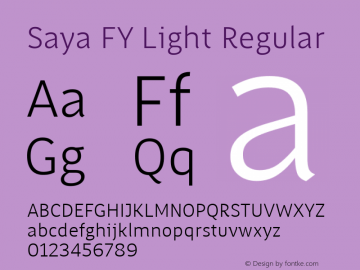 Saya FY Light Regular Version 1.001 Font Sample