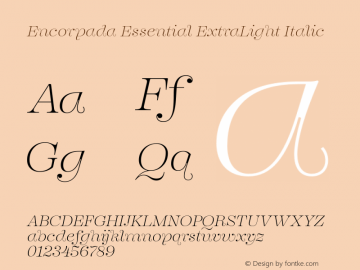 Encorpada Essential ExtraLight Italic Version 1.000 Font Sample