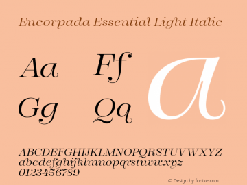 Encorpada Essential Light Italic Version 1.000 Font Sample