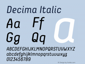 Decima Italic Version 1.000 2008 initial release Font Sample