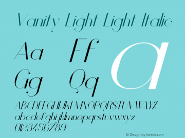 Vanity Light Light Italic Version 1.000;PS 001.001;hotconv 1.0.56图片样张