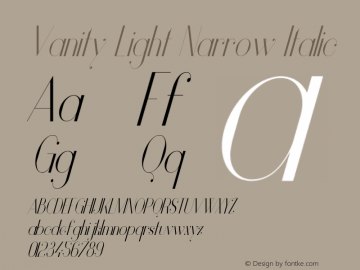 Vanity Light Narrow Italic Version 1.000;PS 001.001;hotconv 1.0.56 Font Sample