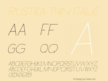 Rustica Thin Italic Version 1.000 Font Sample