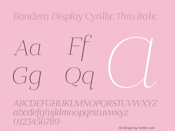 Bandera Display Cyrillic Thin Italic Version 2.000 Font Sample