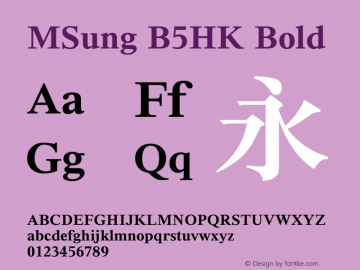 MSung B5HK Bold Version 3.02 Font Sample