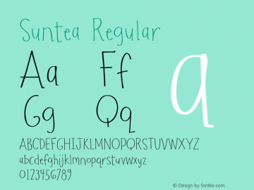 Suntea Regular Version 1.000 2014 initial release Font Sample