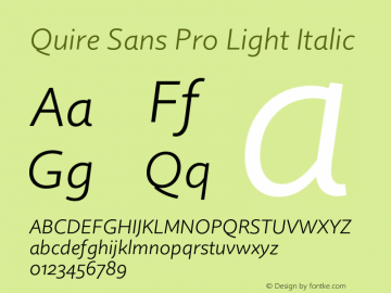 Quire Sans Pro Light Italic Version 1.0图片样张