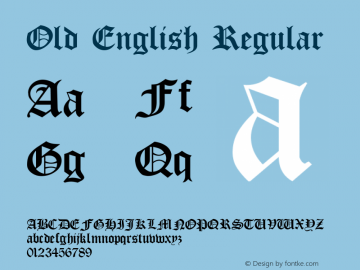 Old English Regular (C)opyright 1992 W.S.I.  7/20/92 Font Sample