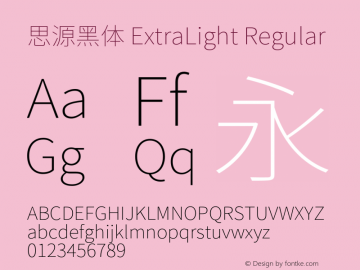 思源黑体 ExtraLight Regular Version 1.002;PS 1.002;hotconv 1.0.81;makeotf.lib2.5.63406 Font Sample