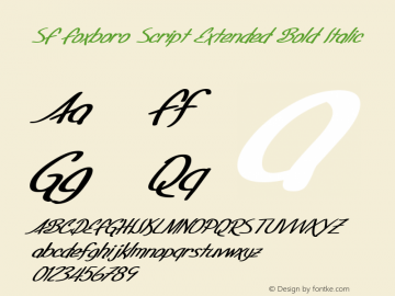 SF Foxboro Script Extended Bold Italic ver 1.0; 2000. Freeware for non-commercial use. Font Sample