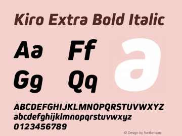 Kiro Extra Bold Italic Version 1.000 2014 initial release Font Sample