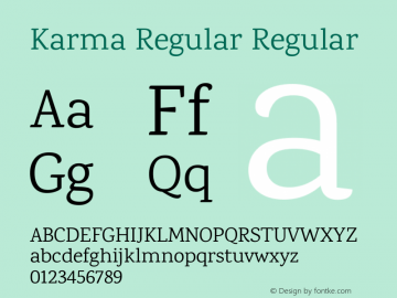 Karma Regular Regular Version 1.201;PS 1.0;hotconv 1.0.78;makeotf.lib2.5.61930; ttfautohint (v1.1) -l 7 -r 28 -G 50 -x 13 -D latn -f deva -w G Font Sample