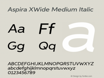 Aspira XWide Medium Italic Version 1.05          UltraPrecision Font Font Sample