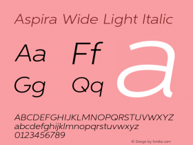Aspira Wide Light Italic Version 1.05          UltraPrecision Font Font Sample