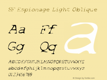 SF Espionage Light Oblique Version 1.1 Font Sample