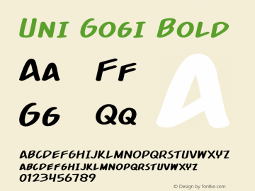 Uni Gogi Bold Version 1.000 Font Sample