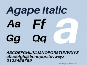 Agape Italic Version 1.101;PS 1.101;hotconv 1.0.70;makeotf.lib2.5.58329 DEVELOPMENT图片样张