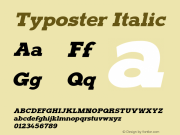 Typoster Italic Version 1.00 August 14, 2014, initial release Font Sample