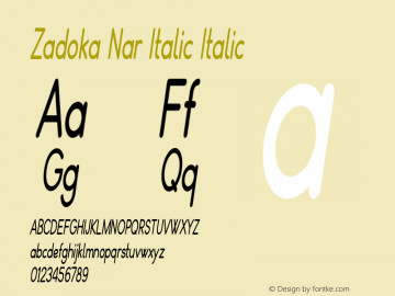 Zadoka Nar Italic Italic Version 1.500 Font Sample