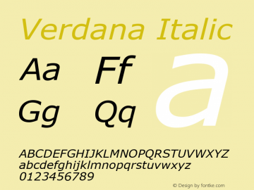 Verdana Italic Version 5.30 Font Sample