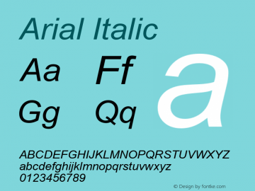 Arial Italic Version 2.76 Font Sample