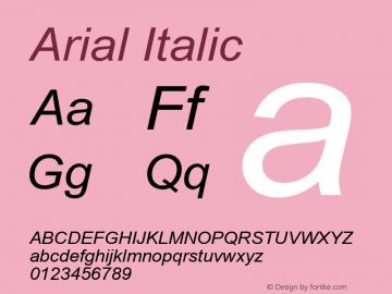 Arial Italic MS core font:V1.00图片样张