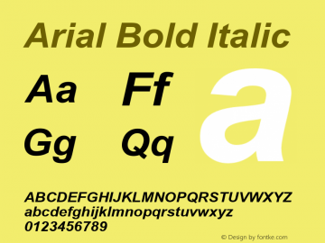 Arial Bold Italic Version 1.1 - November 1992图片样张