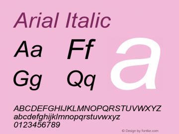 Arial Italic Version 2.90 Font Sample