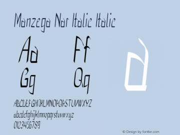 Manzega Nar Italic Italic Version 1.000 Font Sample