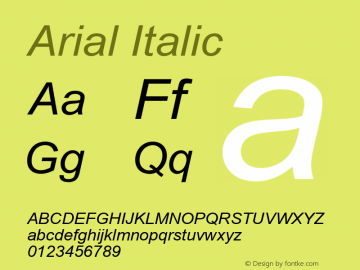 Arial Italic Version 3.06 Font Sample